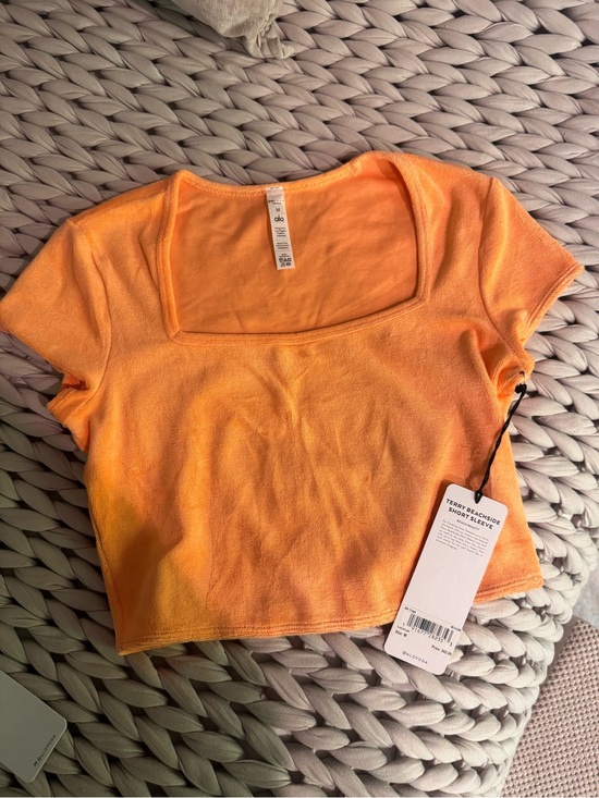 ALO Yoga Tops - ALO Yoga Orange Terry Short Sleeve Crop Top - Square Neck